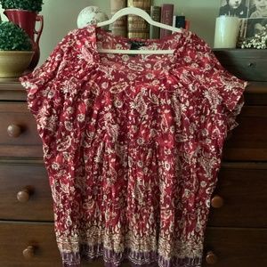 Sheer Burgundy and purple blouse with floral pattern material